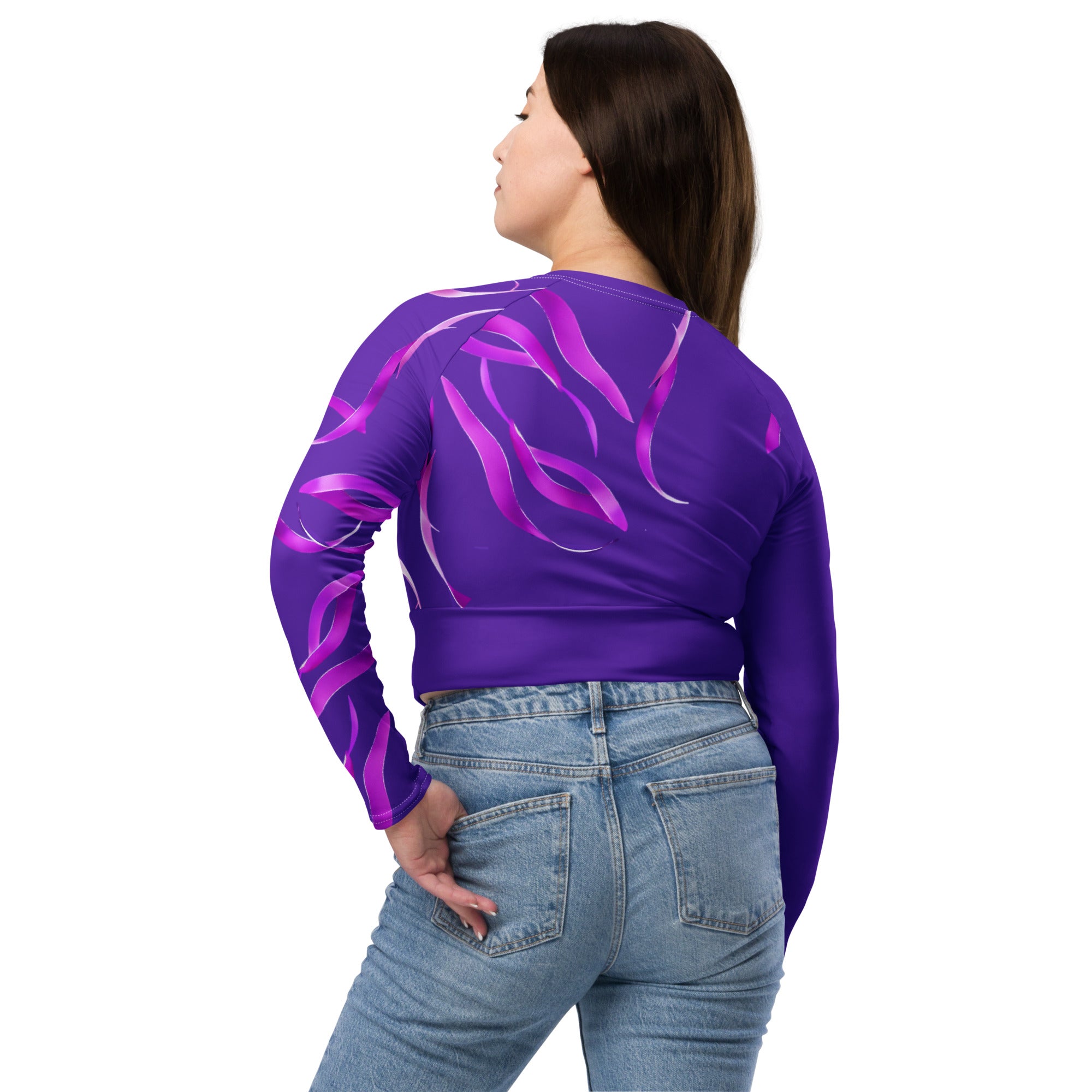 Purple & Pink crop top. Long-sleeved gym or dance top and streetwear. Women's yoga or fitness top. La Danza by WickedYo